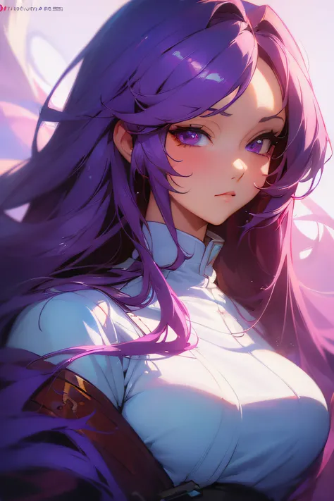 a close up of a woman with long purple hair and a white top, beautiful anime portrait, stunning anime face portrait, realistic anime artstyle, detailed portrait of anime girl, realistic anime art style, beautiful anime style, anime styled digital art, digi...