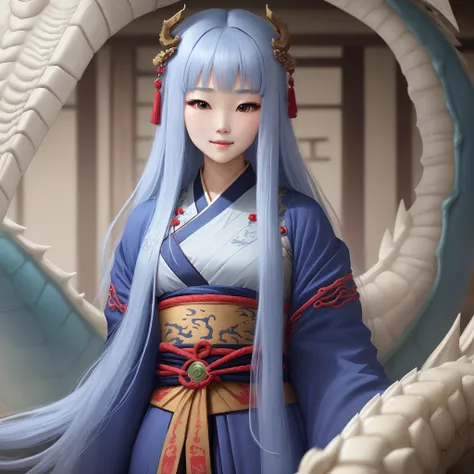 Long blue hair, delicate and cute face, wearing the emperors dragon robe