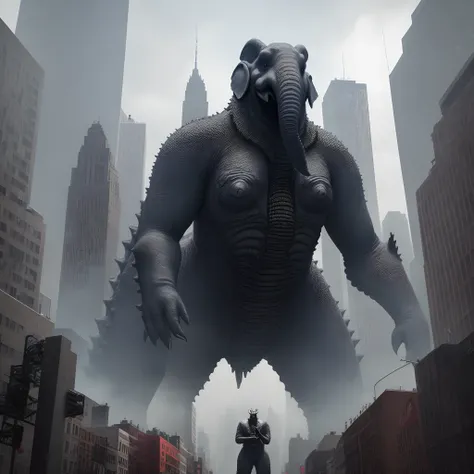 there is a statue of an elephant with its mouth open, looming creature with a long, kaiju towering above new york, kaiju cephalopod, nanotech demonic monster horror, scary monster statues, bizarre alien creature, giant kaiju starfish monster, chtulhu, kaij...