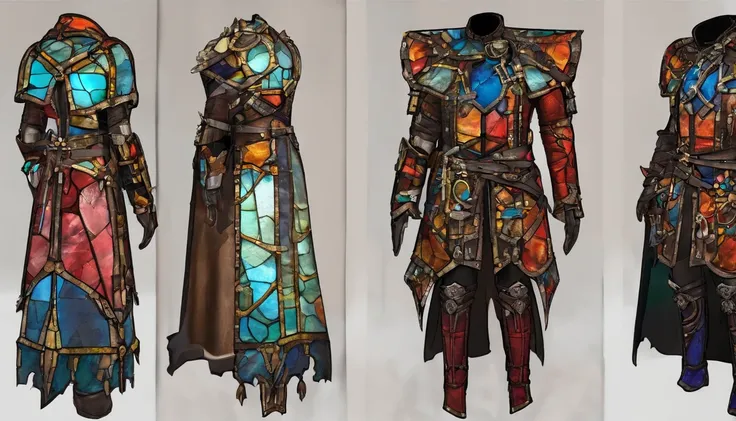 Warhammer-style wasteland weekend costume in medieval tattered armor, leather and metal