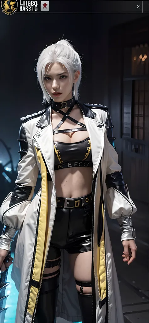 a close up of a person in a costume with a sword, as a character in tekken, female character, tifa lockhart with white hair, katana zero video game character, lunar themed attire, kda, slim body, cyborg - girl with silver hair, upper body avatar, (( medium...