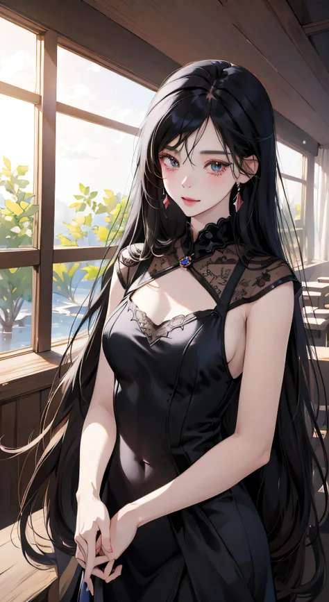 Anime girl with long black hair and transparent top, seductive anime girls, beautiful and seductive anime woman, Guviz-style artwork, in the art style of bowater, a beautiful anime portrait, Beautiful anime girl, Beautiful anime woman, Anime girl with long...