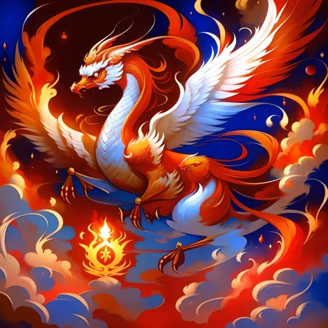 The red phoenix, which is a symbol of auspiciousness and peace, is also the embodiment of loyalty and chastity, or the embodiment of bravery and wisdom, driving the red flame endlessly, painting cutely