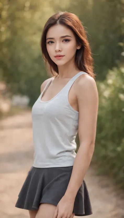 cute girl (wearing tank top,mini skirt,sneaker)