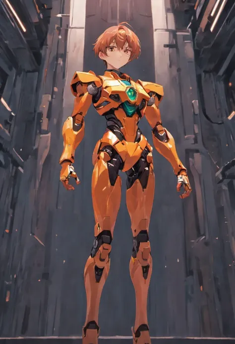 masterpiece, best quality, ultra-detailed, illustration, 1boy, highly detailed evangelion costume, (large robot background), detailed skin texture, beautiful detailed face, intricate details, ultra detailed