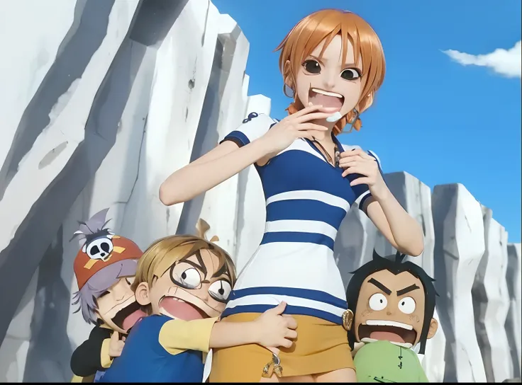 Nami fron one piece. Wearing mini skirt before time skip. Get hug with boy. (Tamanegi).(ninjin).(piiman) (4k). (UltimateHD)