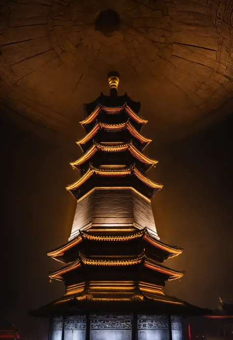 Xian Bell Tower High detail, chiaroscuro, cinematic lighting, god rays, UHD, high details, best quality, highres, HD, 16k