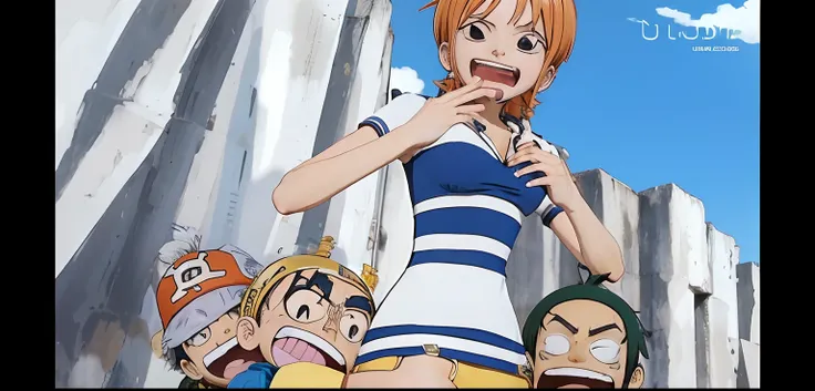 nami from one piece. Wearing mini skirt. And get hug with boy. (Tamanegi).(piman).(ninjin) (4k). (UlteaHD)