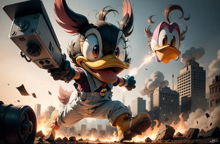 draw donald duck throwing a hellfire missile