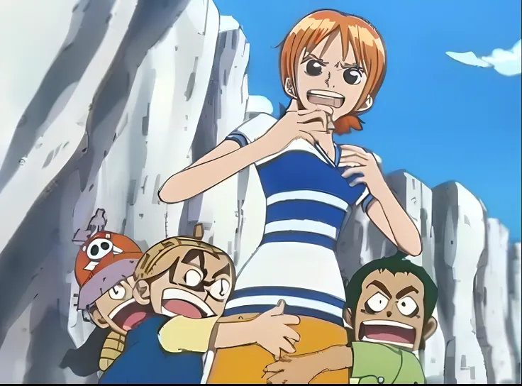 Animestyle nami from one piece. Wearing micro 
 Skirt. And get hug with boy. (Tamanegi).(piman).(ninjin) (4k). (UlteaHD)