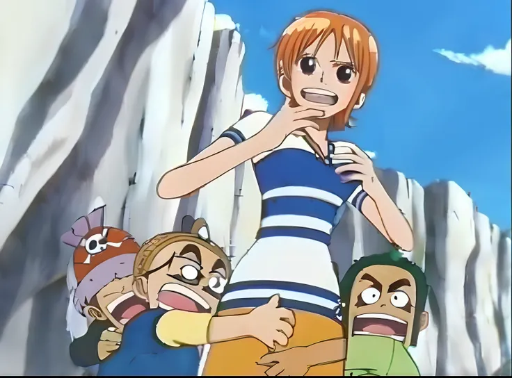 Animestyle nami from one piece. Wearing micro 
 Skirt. And get hug with boy. (Tamanegi).(piman).(ninjin) (4k). (UlteaHD)