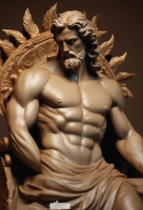 Crie uma imagem 8K inspiradora representando um Zeus grego ,Forte, olhando para o lado, immortalized as a bust statue, Single bust statue, com detalhes minuciosos, com fundo azul coloque ele com com roupa vermelha