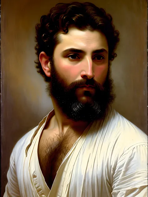 An extremely strong and handsome 40s years old man, highly detailed painting, portrait, artwork by William-Adolphe Bouguereau