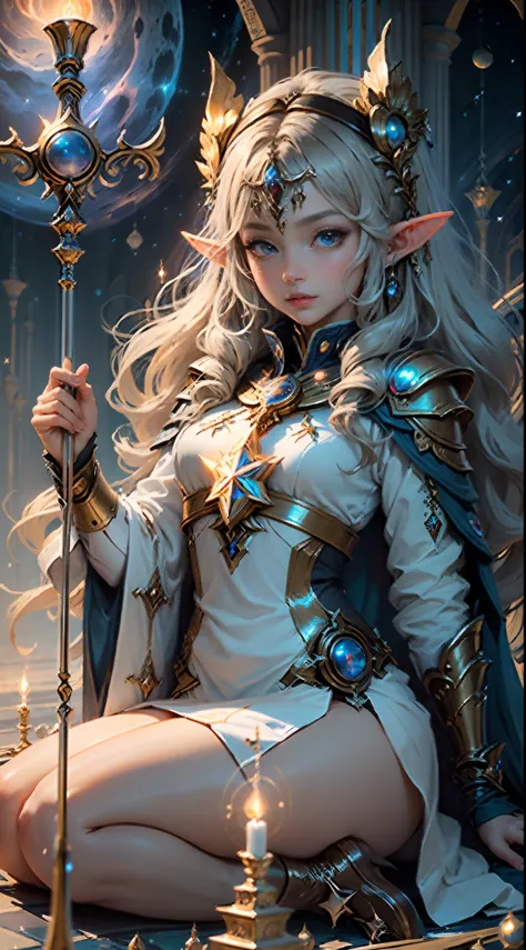 ((Best quality)), ((Masterpiece)), (Highly detailed:1.3), mirai，magic and technology，kosmos，Um ser celestial, Mystic energy，space ship，Ancient spell powers, Occult art，Travel through the universe，Ethereal Elf Tower, ，Ancient mantra，enchanted weapons