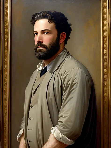 A full body portrait of Ben Affleck as an extremely strong and handsome 40s years old man, highly detailed painting, portrait, artwork by William-Adolphe Bouguereau, ethereal, poetic pastoral