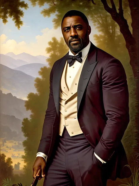 A full body portrait of Idris Elba as an extremely strong and handsome 40s years old man, highly detailed painting, portrait, artwork by William-Adolphe Bouguereau, ethereal, poetic pastoral