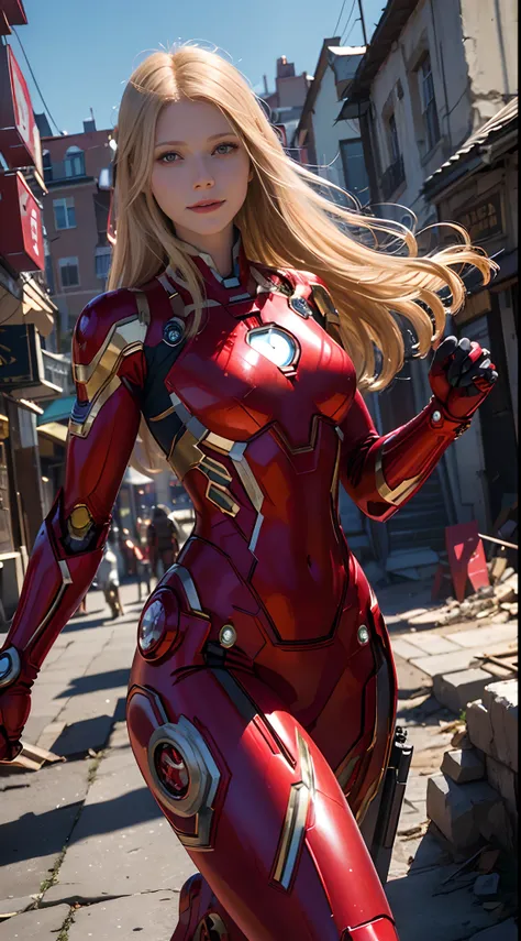 1girl, gwyneth paltrow as  ironman (from marvel studios), red ironman suit (holding your helmet), smile, look at viewer, (master...