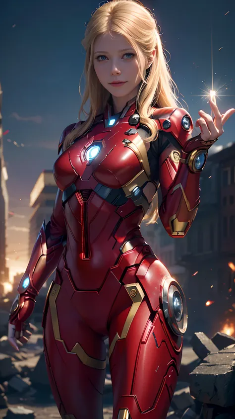 1girl, gwyneth paltrow as  ironman (from marvel studios), red ironman suit (holding your helmet), smile, look at viewer, (master...