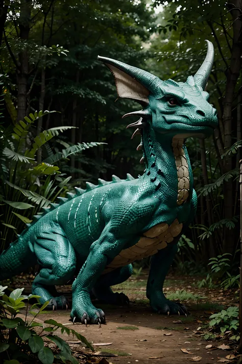 A dragon in the forest lies in the foliage