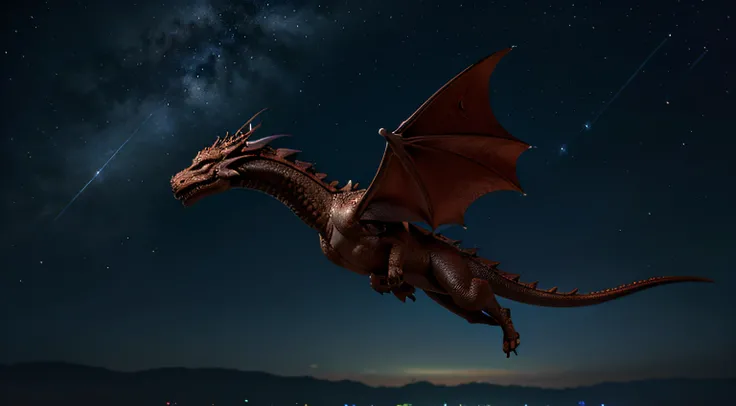 Dragon flying in the night sky