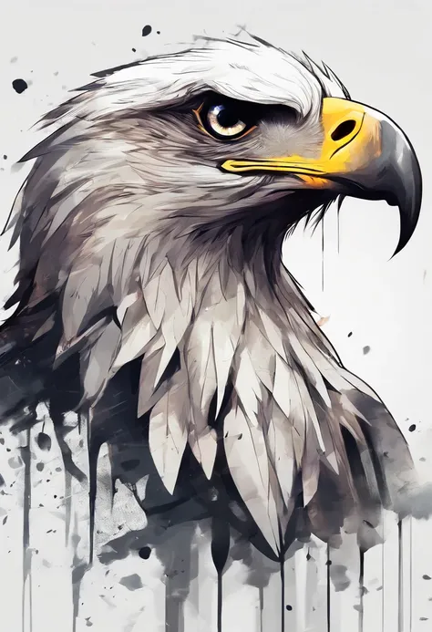 arte splash, An eagles head, ((fundo branco)), olhos penetrantes, epic instagram, art-station, estilo splash de tinta colorida, contorno, hiperdetalhado intricadamente detalhado, Motor irreal, genial, detalhes intrincados, tela inicial, cores complementare...