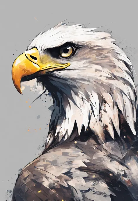 arte splash, An eagles head, ((fundo branco)), olhos penetrantes, epic instagram, art-station, estilo splash de tinta colorida, contorno, hiperdetalhado intricadamente detalhado, Motor irreal, genial, detalhes intrincados, tela inicial, cores complementare...