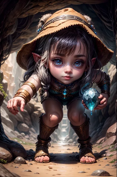 "A breathtaking, (ultra-detailed) painting of a young Dwarf Girl (Full Body)  exploring a cave filled with radiant gemstones and liquid metal, their faces filled with awe and wonder. The colors and textures are ((highly realistic)), making it a true master...