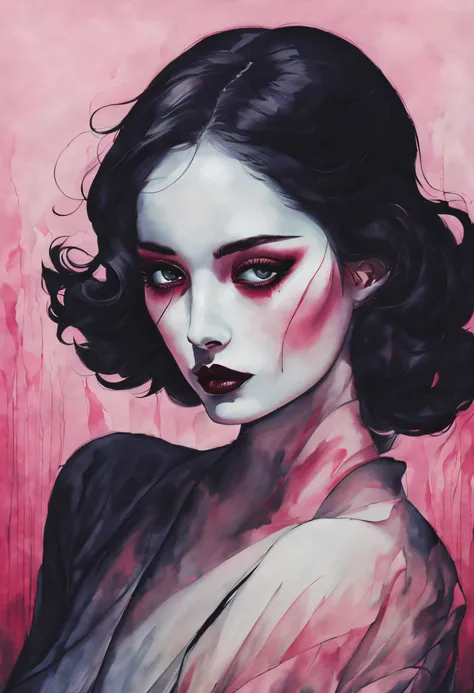 chiaroscuro technique on sensual illustration of an elegant woman, vintage horror, eerie, matte painting, by hannah dale, by har...