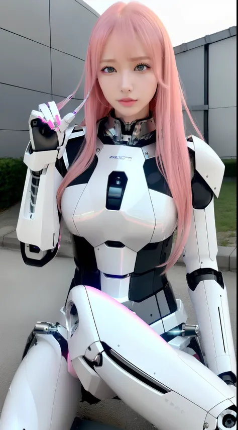 ((masutepiece)), ((top-quality), high quarity、ultra-definition, (Realistic),  ((well proportioned face))、fulcolor 、(scientific fiction)、独奏、Beautiful robot woman、((Perfect robot joint))、(((machine components)))、((Large electronic substrate))、(White porcelai...