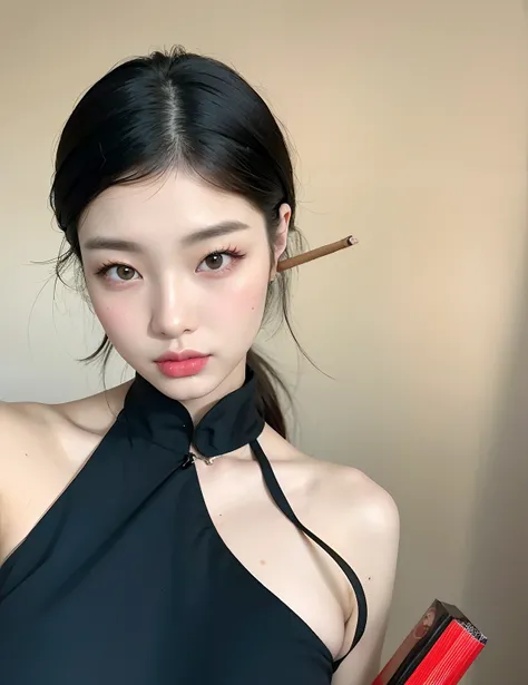 Hay una mujer con un cigarrillo en la mano y un cigarrillo en la boca, Chica coreana, Hermosa mujer surcoreana, beautiful asian girl, Hermosa joven coreana, maquillaje popular de Corea del Sur, asian features, Hermosa joven coreana, ulzzang, Mujer coreana,...