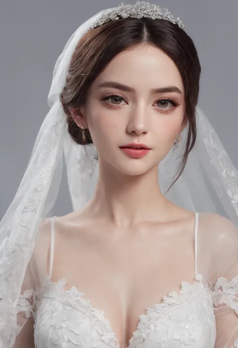 (Masterpiece), Best quality, Highest quality, Highly detailed CG unity 8k wallpaper, Original, high resolution, (Depth of field: 1.5), Fidelity: 1.3, Breasts, Bridal portrait style, 1 girl, Curtains, light yarn , Bridal veil, Wedding dress, Curtains, jewel...