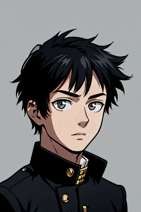 horikoshi kouhei,Younger,boy,portrait,upperbody,male focus, solo,masterpiece,4k,simple background,Black hair , Gray eyes,Gakuran,short hair,15 years old,detailed eyes,detailed face,