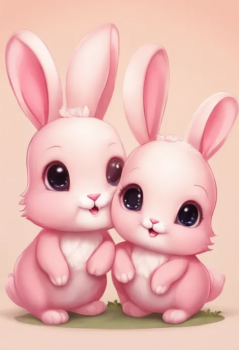 round animal rabbit two-headed bipedal pink oval cute anime cartoon short legged short hand big eyes smile