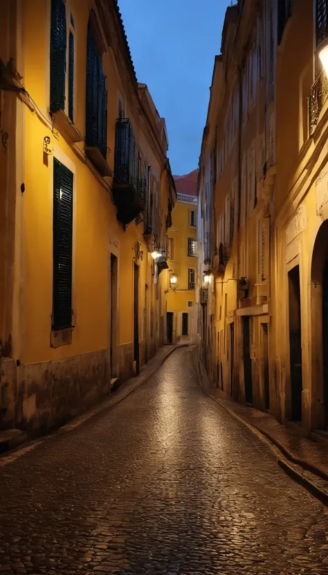 o bonde durante a chuva noturna，Light up the busy and humid streets of the city of Lisbon。rua de cidade noite chuvosa，As calcadas portuguesas com as chuvas na cidade brilham misteriosamente sob os candeeiros de rua laranja。Bondes descem pelas ruas，Make the...