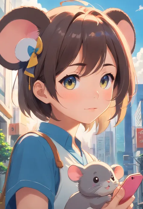 Girl with mouse ears, tiny, smug