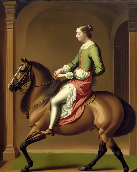 Renaissance style painting of nikacado avocado riding a strained skinny horse