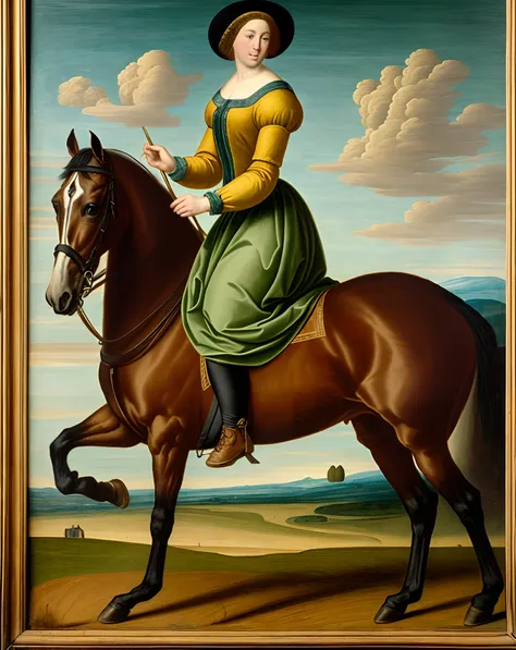 Renaissance style painting of nikacado avocado riding a strained skinny horse