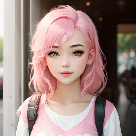 A girl with pink hair