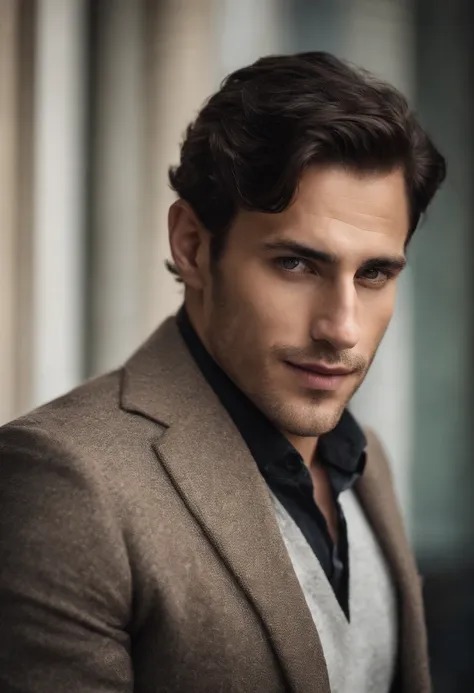 Jeune Homme daffaire, dark brown hair, yeux marron, dans un bureau, ambition, sans barbe