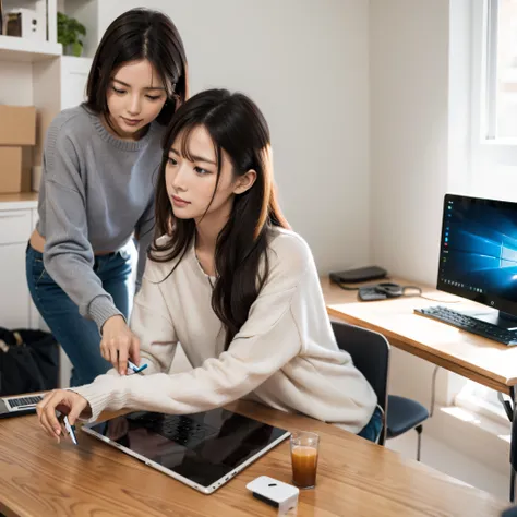 1 woman, installing software to personal computer