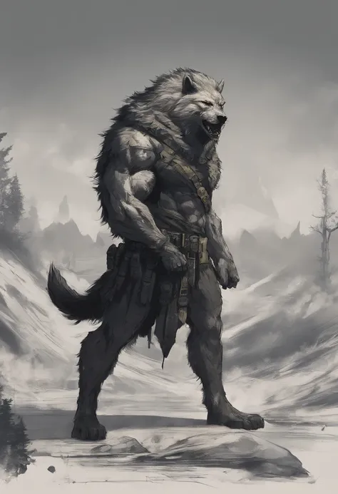 hombre lobo gigantesco lobo humanoide negro.