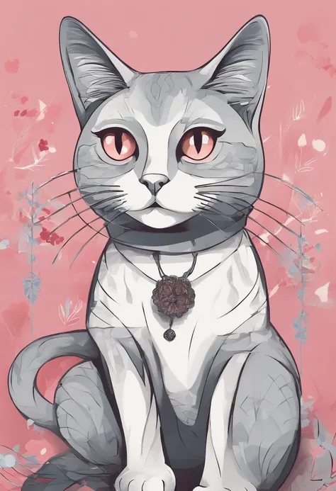 Anthropomorphic gray cat, olhos amarelos do gato, um rasgo em sua orelha, camisa branca simples, jaqueta marrom neutra, almofadas de pata cor-de-rosa, Smooth expression, sorriso suave