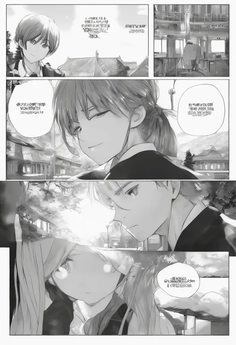 a comic strip with a girl and a boy in a school uniform, black and white manga page, black and white manga panel, manga panels, manga page, black and white manga comic, black and white manga, black and white manga style, ( ( ( yoshinari yoh ) ) ), award wi...