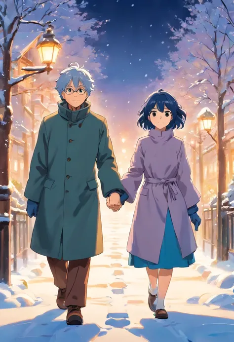 Gojo satoru and fubuki holding hand in winter 4k detail