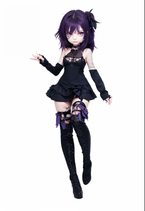 Gothic girl, scars, dark purple hair, thin