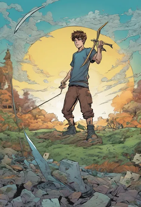 Under cut haired boy using his powers to create a giant death scythe