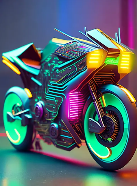 futuristic cyberpunk bike, well lit, circuit board texture details