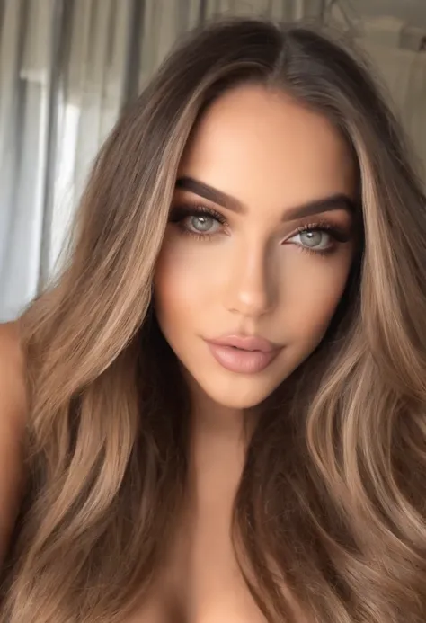 mulher arafed totalmente , menina sexy com olhos castanhos, ultra realistic, meticulosamente detalhado, Retrato Sophie Mudd, cabelos castanhos e olhos grandes, selfie de uma jovem mulher, Olhos de Dubai, Violeta Myers, sem maquiagem, maquiagem natural, Loo...