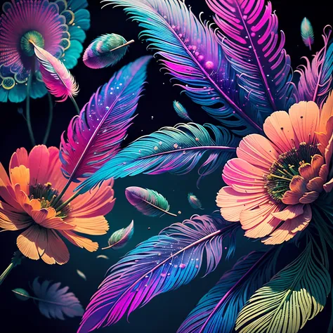 riff style 2 (top-quality, best quality, official art, plants and bird feathers, beautiful and aesthetic flowers:1.2), (cosmos:1...