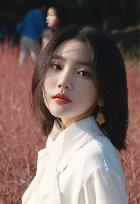 There was a woman standing on the grass, Choi Hyun-hwa, Lee Ji-eun, lee ji eun, shin min jeong, seseon yoon, portrait of female korean idol, sangsoo jeong, sun yunjoo, Kim Tae-joon, park jimin, jaeyeon nam, with short hair, korean artist